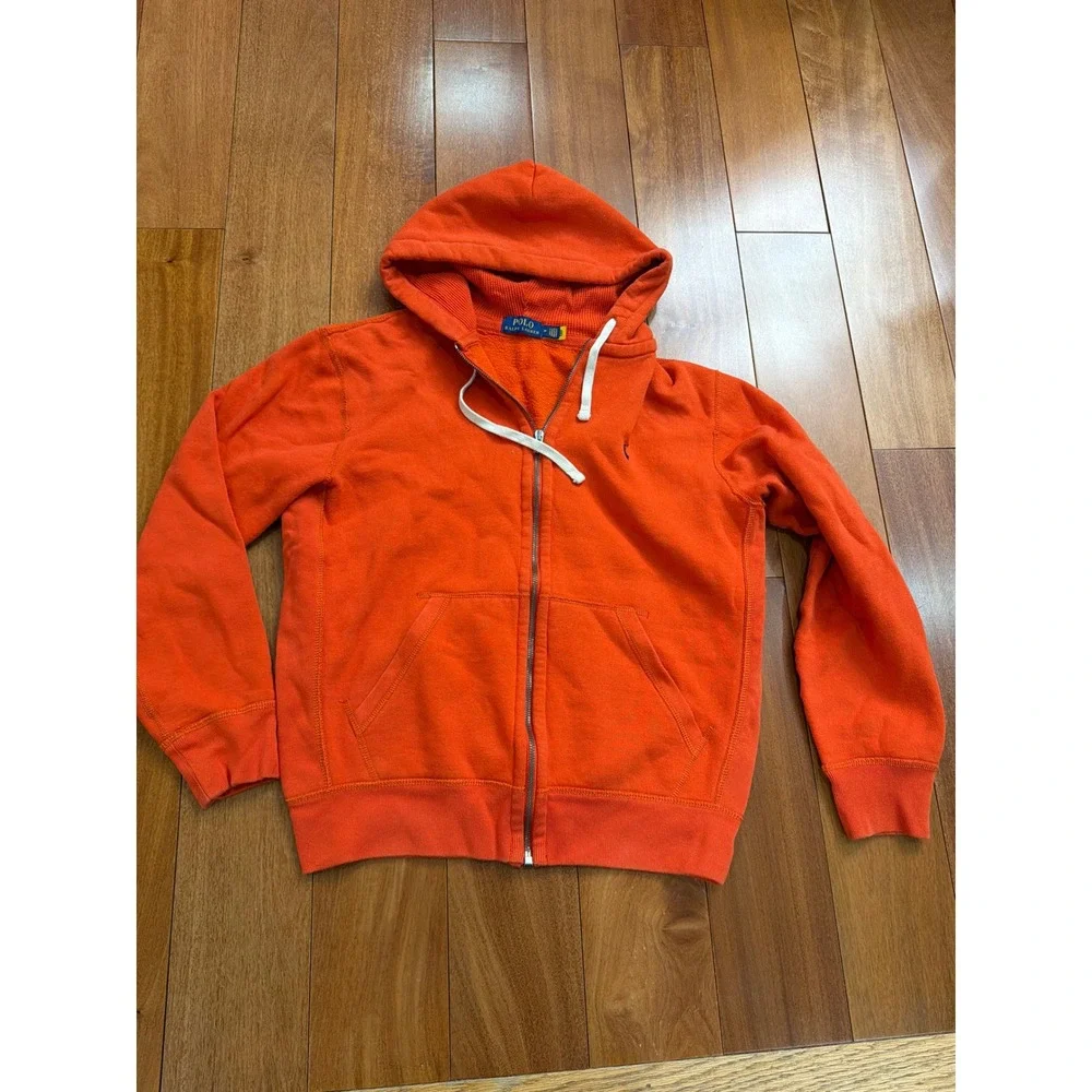Polo Ralph Lauren Hoodie Mens Orange Full Zip Fleece Pony Logo‎ Medium